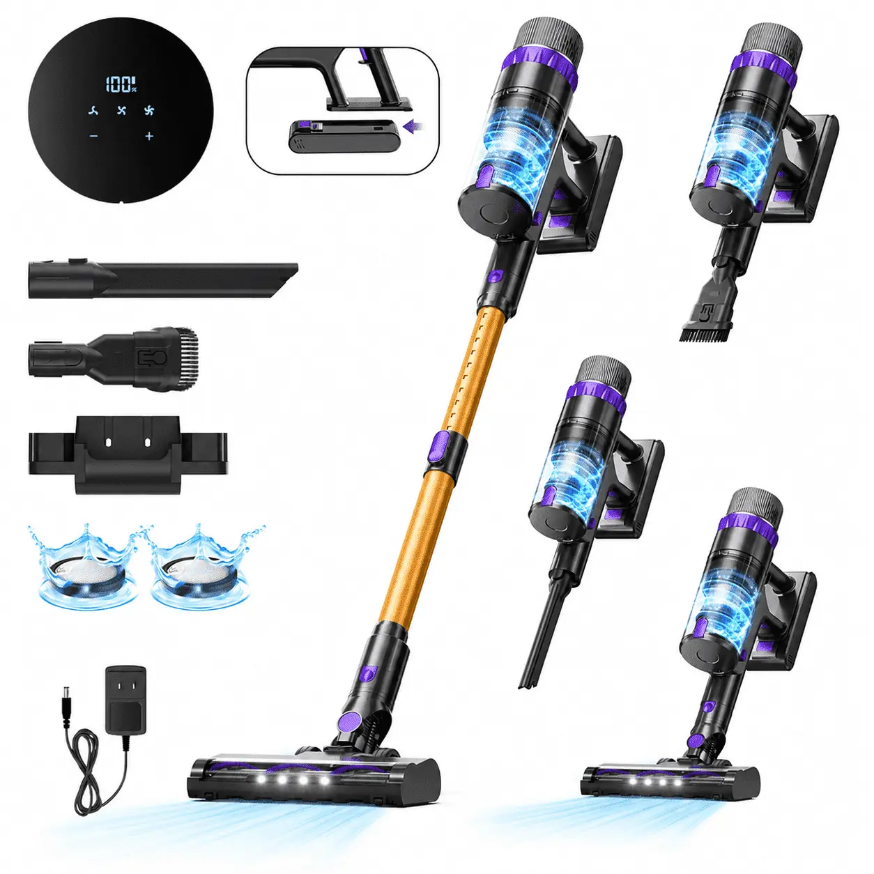 Prettycare Cordless Upright Vacuum Cleaner, 48KPA 530W, 8x2600mAh Batteries, 55mins Runtime, 9-in-1 Stick Vacuum for Home Pet Hair, Carpet & Wood Floor