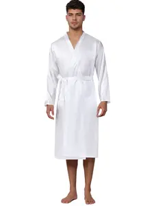 INSPIRE CHIC Men's Satin Robe Sleep Nightdress Long Sleeve Lounge Sleepwear Pajama Dress Bathrobe