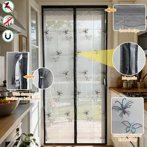 Pet Scratch-Resistant Sliding Door Curtain, Classic Polyester Mesh Screen, Magnetic Closure, Easy Installation, Multiple Sizes Available