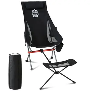 MHM Portable Camping Chair with Footrest, High Back Reclining Lightweight Folding Chair with Cup Holder, Storage Pocket & Carry Bag for Camping, Beach, Backpacking, Outdoor