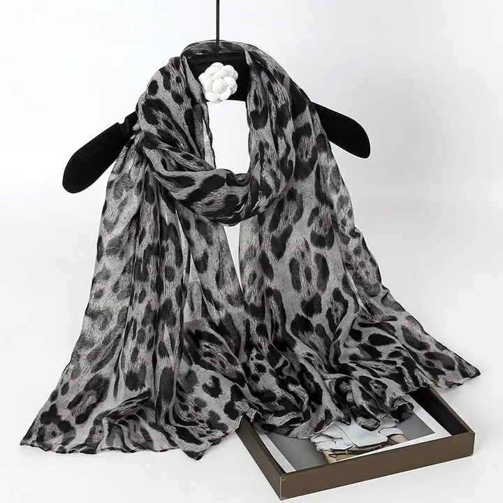 Fashion Leopard Print Hijabs for Women Long Bali Yarn Printed Scarf Muslim Turban Turbans for Women Shawl Hijab Femme Musulman