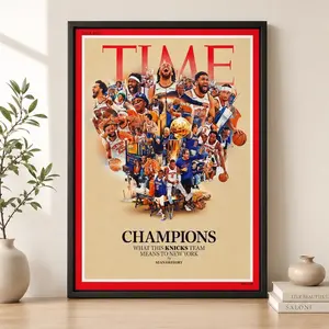 New York Knicks 2026 NBA Champions Poster, Brunson KAT Newspaper Time Magazine Front Page Wall Art, Basketball Gift Man Cave Decor