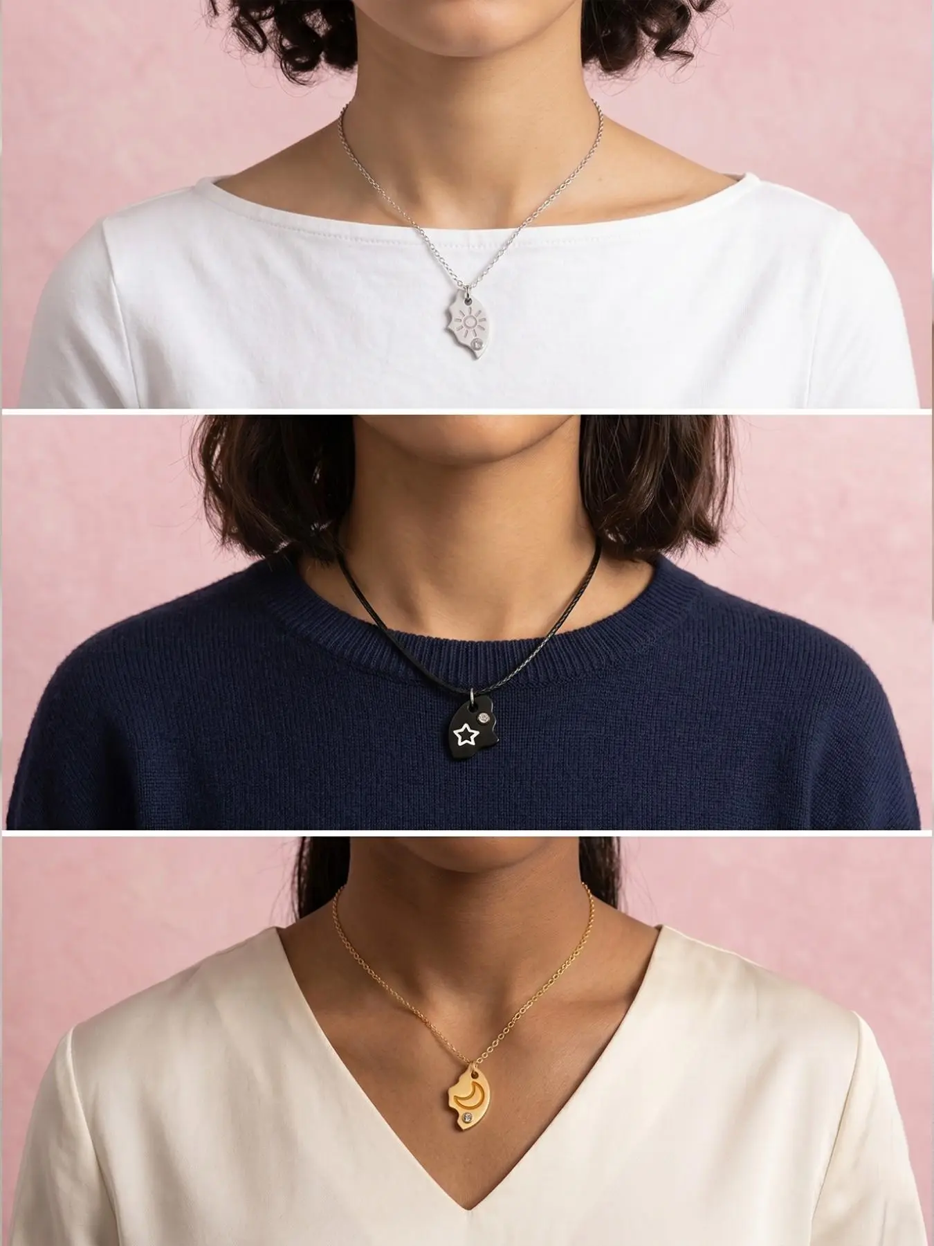 3Pcs Sister Sun Moon Star Besties Alloy Necklace – Friendship Jewelry Matching Friendship Necklaces Puzzle Pendant Gift for Girls Little Sisterr Matching Necklace Sibling