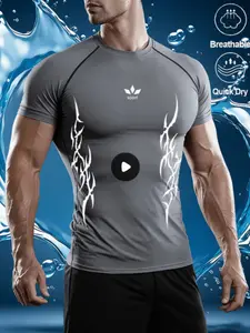 Men's Quick-Dry Moisture-Wicking Compression Shirt, High Stretch Breathable Fabric, Geometric Pattern, Portable Durable Sports Wear