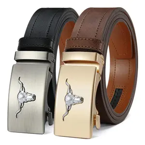 (HC)Men’s premium leather automatic ratchet belt featuring a sleek bull skull relief and an adjustable automatic buckle; a sturdy, versatile belt that effortlessly transitions from business to casual wear—an ideal gift choice for Father’s day