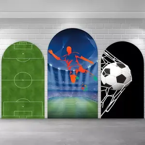 Soccer Stadium Player Chiara Arch Covers Stretchy Backdrop – Football Field & Goal Design, Perfect for Boys’ Birthday & Sports Theme Party Photo Backdrop