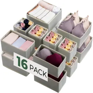 16 Pack Foldable Fabric Drawer Organizers, Dresser Closet Storage Bins for Baby Clothes, Nursery, Underwear, Bras, Socks