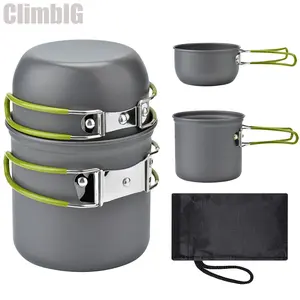 Car Camping Cookware Set 1-2 Person - Non-stick Aluminum Alloy Stackable Lightweight Portable Outdoor Cooking Kit for Backpacking Hiking Picnic Travel