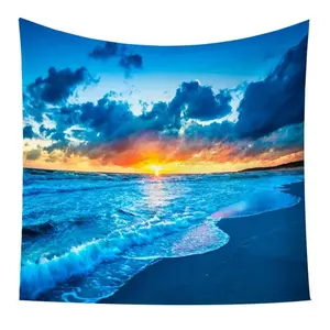 Ocean Beach Pattern Tapestry, Hawaii Scene Coast Seaside Wave Sunset Sunrise Wall Hanging, Modern Nature Landscape Wall Decor for Home Living Room Bedroom