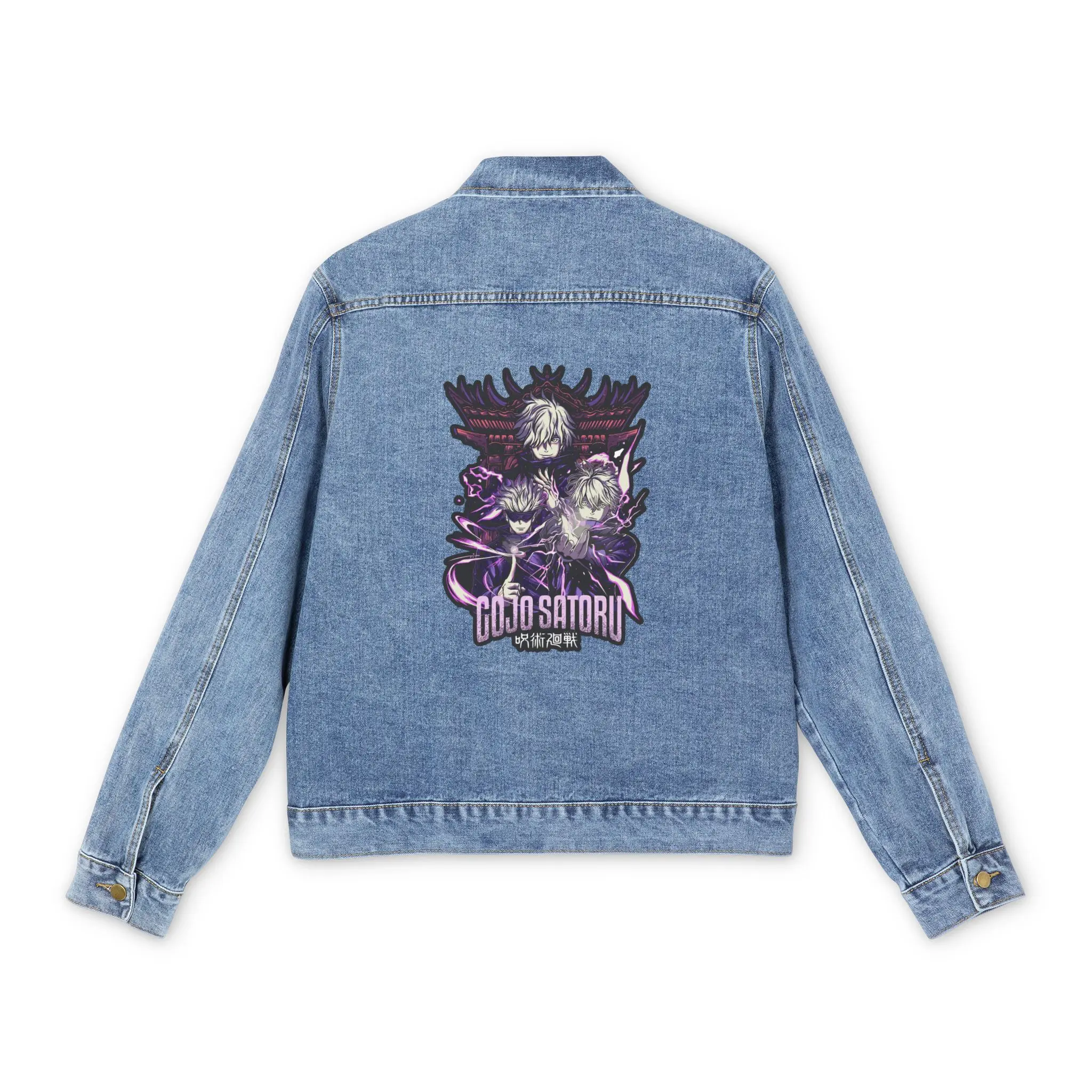 Anime Denim Jacket for Men, Japanese Cartoon Graphic, Otaku Streetwear, Manga Fashion Coat, Anime Lover Gift, DBZ, JJK, Naruto, JuJitsu Kaisen, Itadori, yuji, Satoru, Gojo, sasuke, DMS, demonslayer, Asian Style Outerwear,