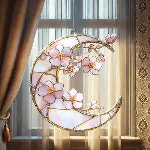 Sakura Moon Acrylic Suncatcher, Cherry Blossom Window Hanging, Gift For Flower Lovers, Gift For Her, Elegant Pink Floral Room Decor Accent