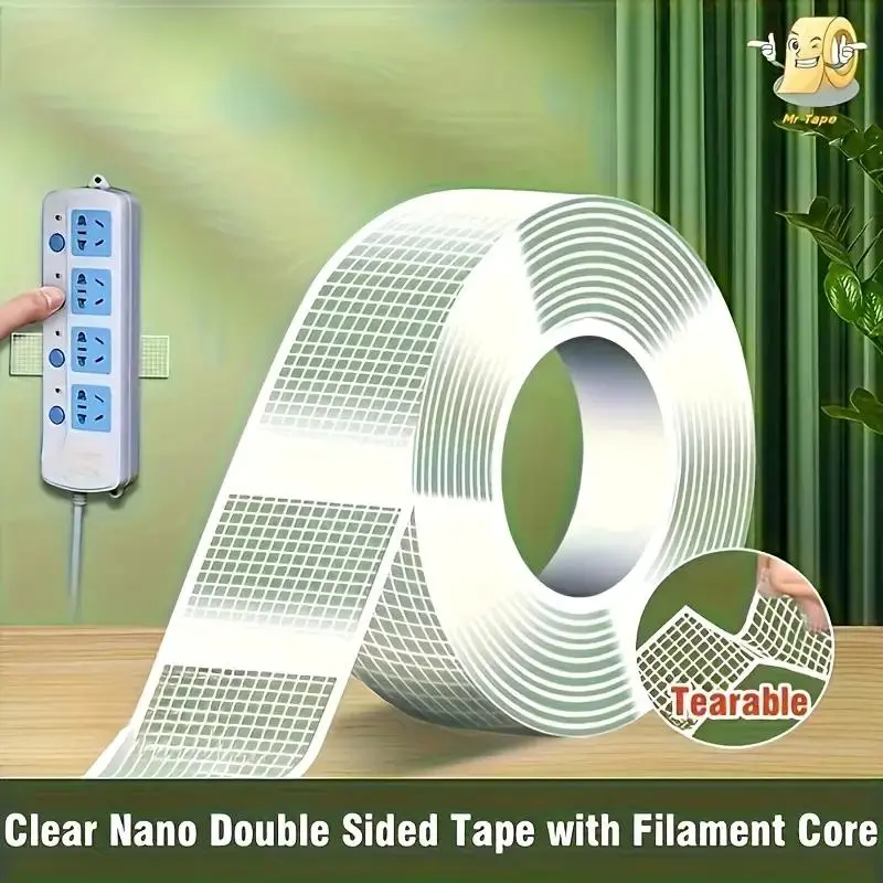 Super Strong Mesh Nano Dual-Sided Tape, Reusable Traceless Tape, Double Sided Adhesive, No Residue, Reusable & Washable, Ideal for Walls, Glass, Fabric, Wood, Metal, Home & Office Use, No Residue Tapes