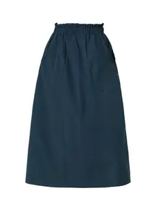 INSPIRE CHIC Cotton Elastic Waist Scrub Peasant A-Line Midi Skirts with Pockets Dark Blue