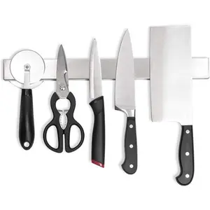 Wall Mounted Metal Magnetic Knife Holder Strip Bar, 16" Kitchen Utensil Knife Rack Silver