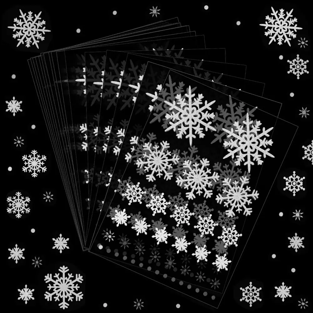 20 Sheets Snowflake Decoration Stickers 6 Different Designs Winter Glitter Snowflake Stickers Labels Dot Snowflake Glitter Stickers for DIY Christmas Winter Party Supplies(Silver)