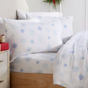 Market & Place Alpine Cotton Flannel Printed Sheet Set Full Blue Snowflake
