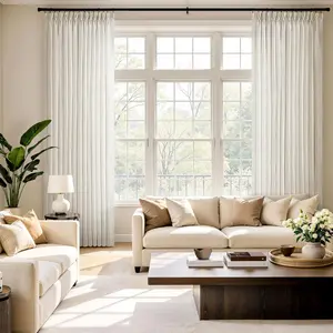 Viral Floor to Ceiling Linen Curtains 96 Inch 2 Panels Pinch Pleated Textured Semi Sheer Light Filtering Drapes with Hooks and Rings