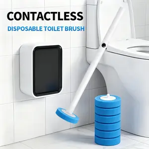 Disposable  Brush Set with Wall-Mounted Storage Holder, No-Contact Self-Cleaning Design, Replaceable Sponge Heads, Long Handle, Deep-Scrubbing Hygienic Tool for Home, RV Brush  Kit Traditional Box Lightweight Portable Travel Camping Toilet