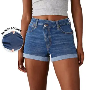 Sidefeel Women's Jean Shorts High Waisted Stretchy Casual Rolled Hem Zimbaplatinum Denim Shorts