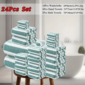 24-piece bath towel set, Premium Towel Set, including 16 square towels + 6 hand towels + 2 bath towels, microfiber material, solid color towel, multiple colors optional, good water absorption, suitable for gyms, bathroom showers