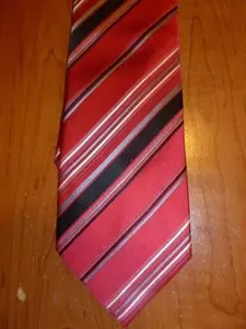 Striking 100% Silk Geoffrey Beene Fire Engine Red Tie with Black Stripes
