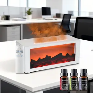 Fireplace Flame Essential Oil Diffuser - 7-Color Flame Mood Light, Wireless Remote, Includes 3 Oils | Creates Cozy Home Atmosphere mist maker control humidifier well sleep aroma  lamp ideal fragrance vick  warm  steam volcano cute aromatherapy  fireplace