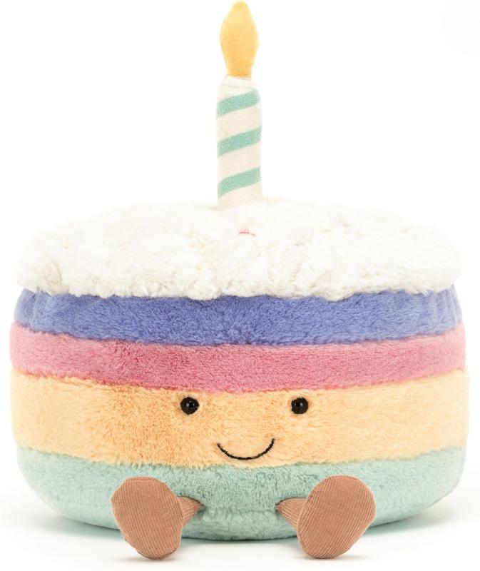 JellyCat Cute Birthday Cake Plush Toy with Candle – Soft Rainbow Stuffed Cake Pillow Gift