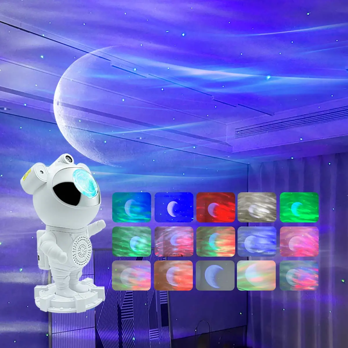 Compact Size Astronaut Northern Lights Aurora Projector - Plastic Single Unit, Bluetooth Music Speaker, White Noise Night Light, Mood Lighting for Home Improvement Decor, Adults' Entertainment