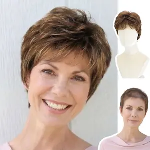 Gertrude - WIGYY Pixie Cut Wig with Bangs, Glueless Lace Front Short Wig, Protein Fiber, Heat Resistant Natural Look Lightweight Wig with Adjustable Cap for Daily Use