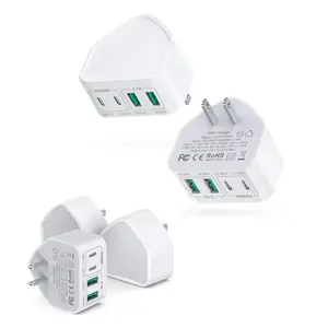 Dual USB C 20W PD Fast Charger, 4-in-1 Compact Multi Port Wall Charger for iPhone 16 Pro Max, Galaxy S24, Nintendo Switch, 2 Pack