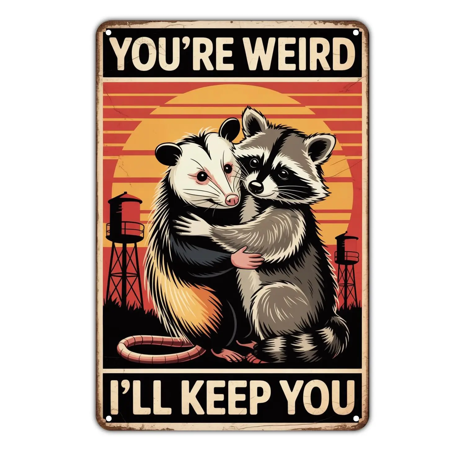 Funny Raccoon & Opossum Iron Metal Sign, Unique Vintage-Style Wall Decor, Romantic Gift for Your Weird Loved Ones summerwins