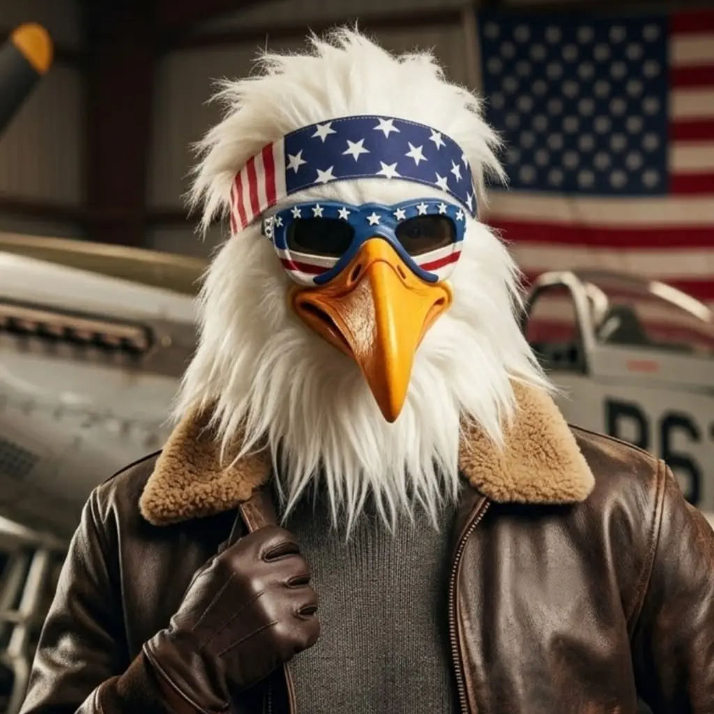 Realistic Full-head Latex Eagle Mask with White Faux Fur and American Flag-style Headband for Parties, Cosplay, Halloween, and Themed Events
