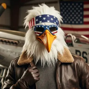 Realistic Full-head Latex Eagle Mask with White Faux Fur and American Flag-style Headband for Parties, Cosplay, Halloween, and Themed Events