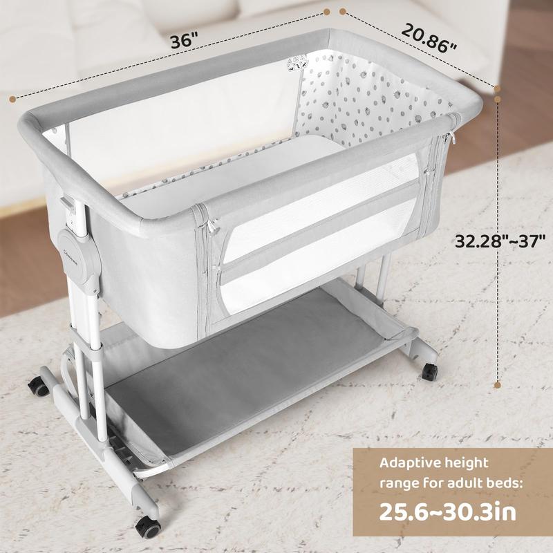 Cowiewie Bassinet Bedside Sleeper, Rocking Bassinet for Baby with 4 Wheels & 7 Adjustable Height, 360° All-Round Breathable Mesh Sides Bedside Crib, 2025 New