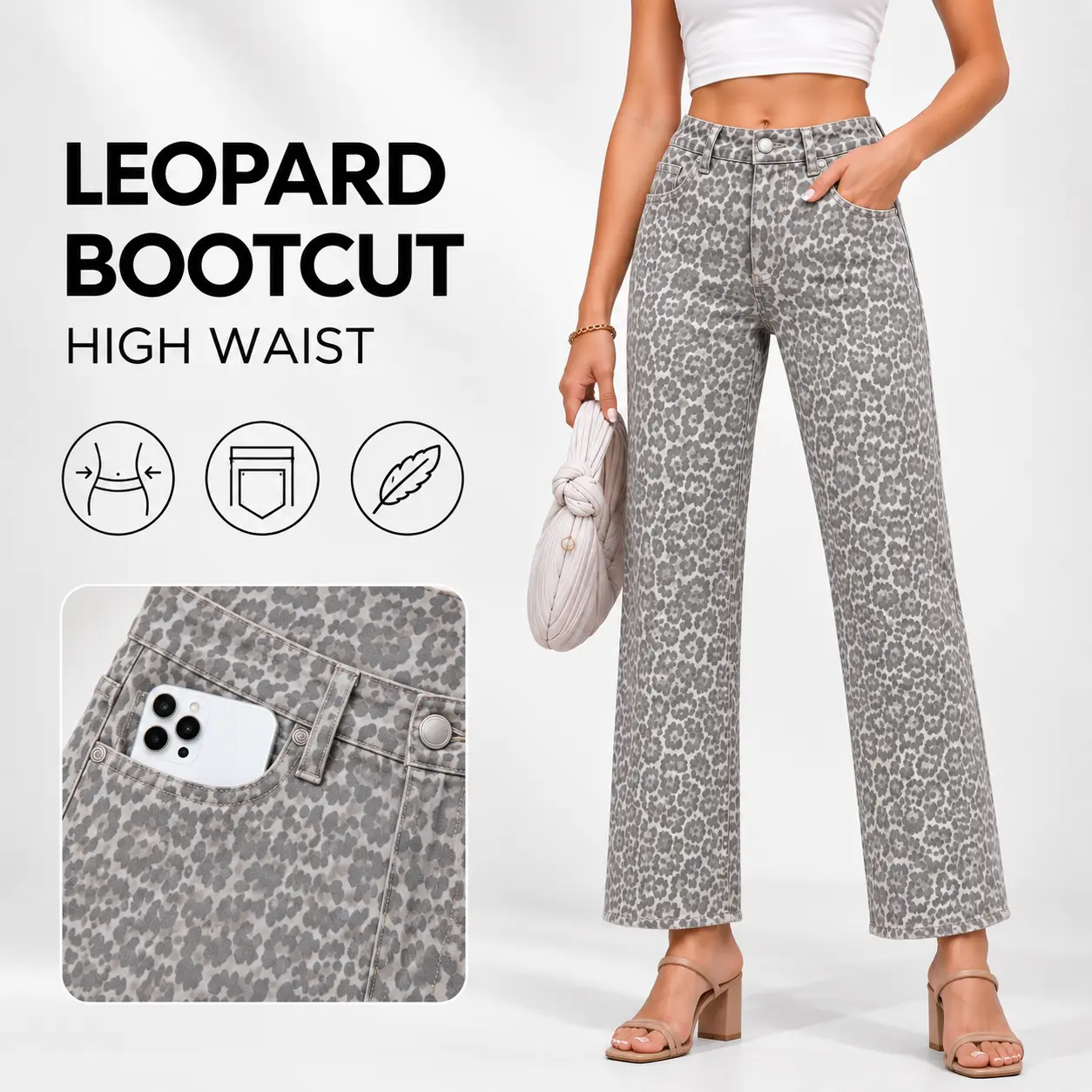 FireSwan Women’s High Waisted Leopard Print Straight Leg Ankle Jeans, Washed Denim Pants with Pockets, Casual Trendy Fall Bottoms#sohochic