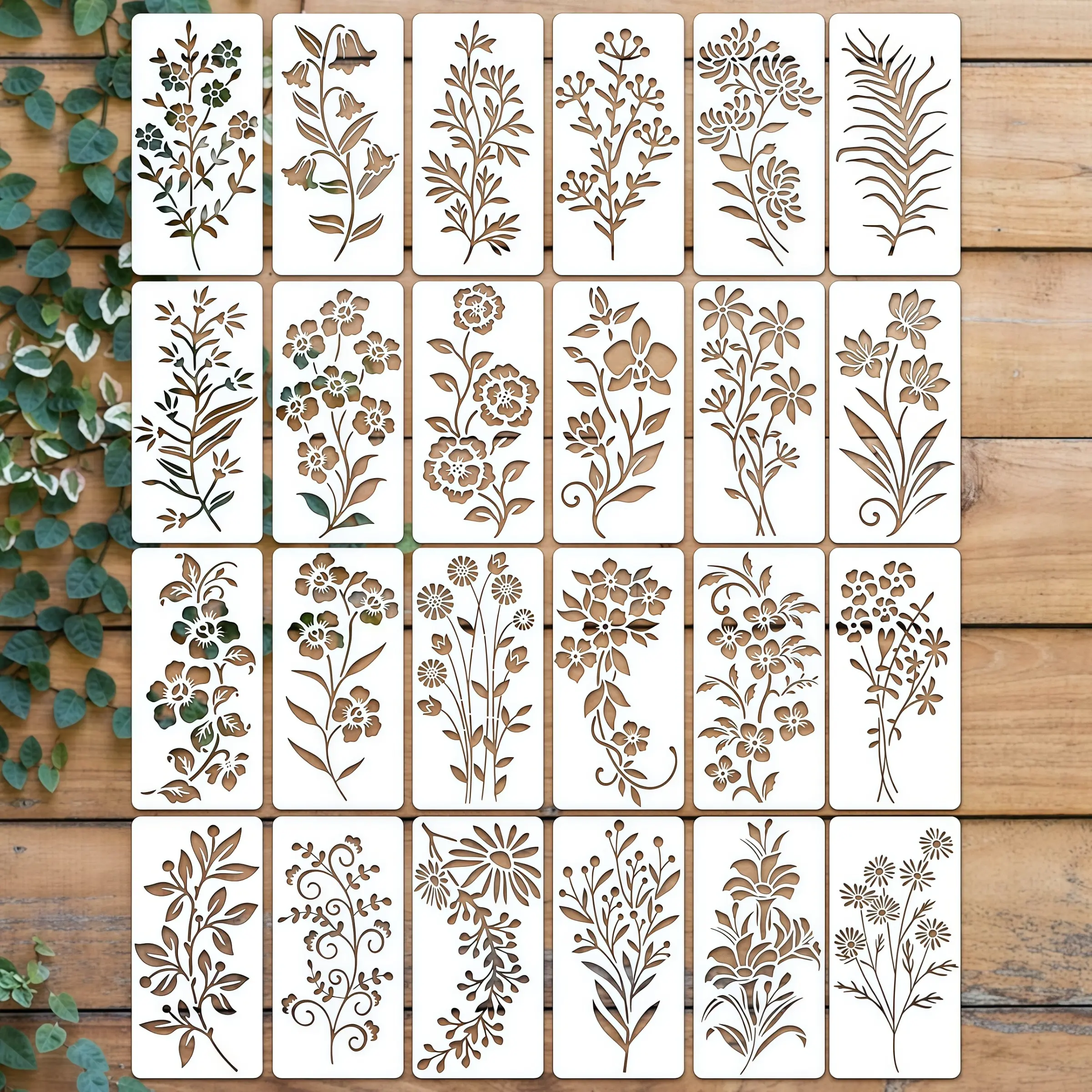 24 Reusable Floral Pattern Drawing Templates Set, Plastic Graphing Templates for DIY Projects, Ideal for Furniture, Canvas, Notebooks