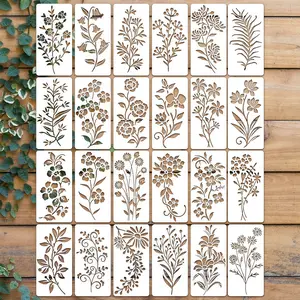 24 Reusable Floral Pattern Drawing Templates Set, Plastic Graphing Templates for DIY Projects, Ideal for Furniture, Canvas, Notebooks