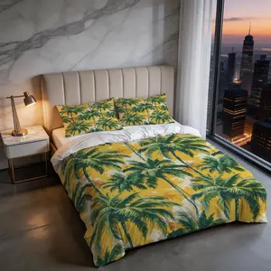 2/3 Pcs Tropical Palm Tree Digital Print Duvet Cover Set, Summer Coastal Style Bedding, Soft, Breathable & Lightweight All Season Bedding Set (No Insert), Perfect for Bedroom, Guest Room, Dorm Home Decoration