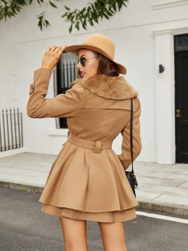 Women's Fashion Faux Fur Lapel Double Breasted Thickened Wool Trench Coat Basic Winter Warm Jacket Penny Lane Women Jacket S-2XL New Year