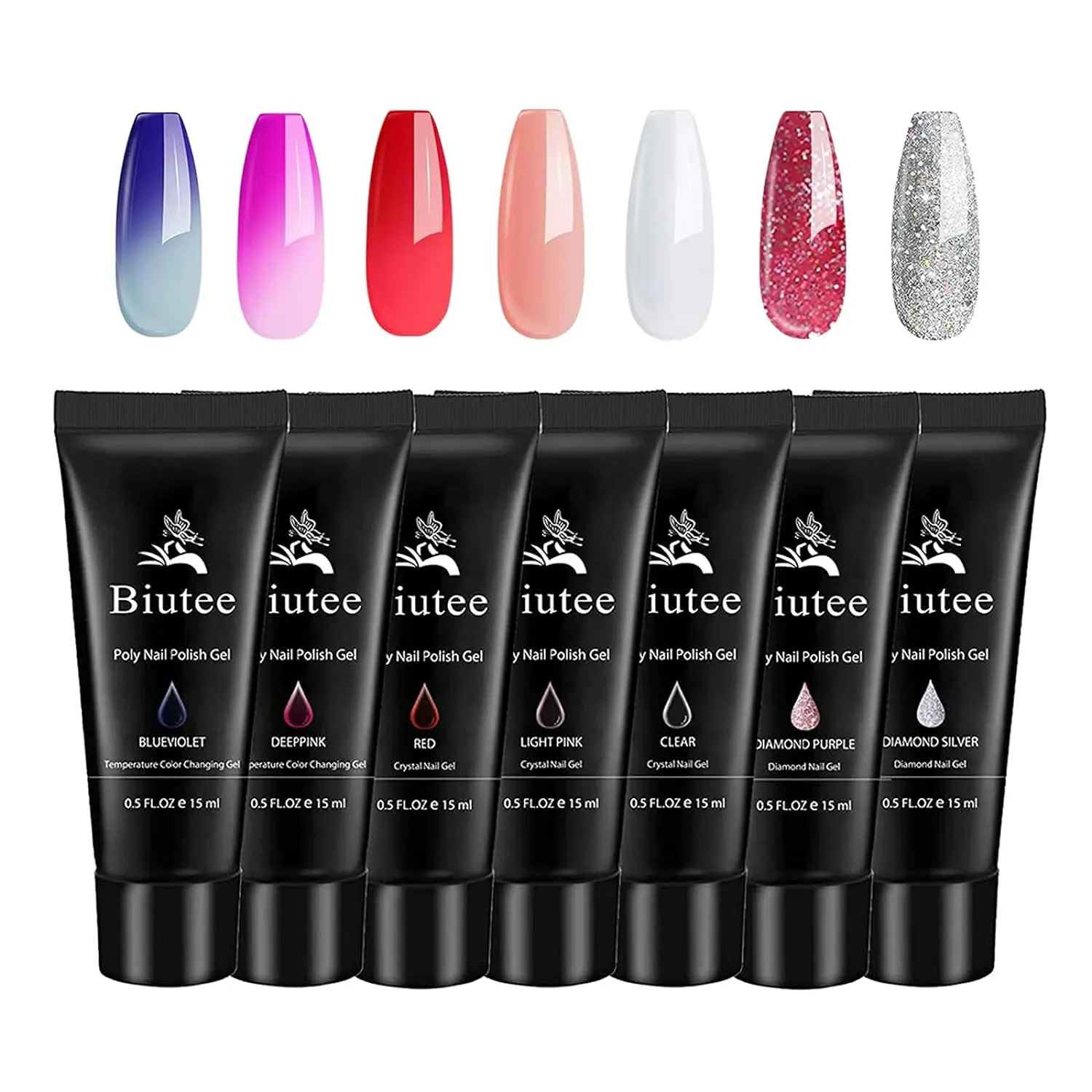 Iute Poly Extension Gel Set - 7 Colorful Nail Extensions, Glitter, Clear, Pink, Light Pink, Purple, and Snowflake Options for Manicure and DIY at Home