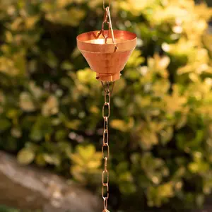 Pure Copper Siam Rain Chain Replacement Downspout for Gutters, 8-1/2 Feet Length