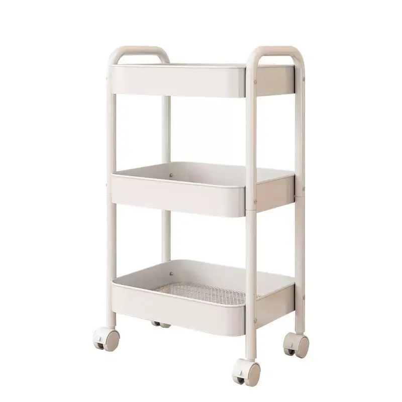 3-Tier Sturdy Adjustable Metal Rolling Storage Cart with Lockable Wheels - Heavy Duty Organizer for Office Desk, Narrow Spaces, Bathroom