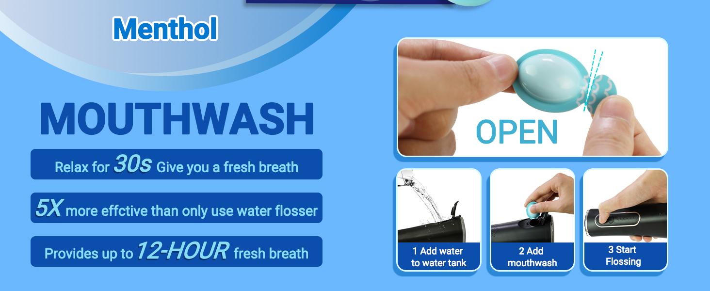 MySmile Concentrated Mouthwash for Water Flosser, Travel Mouth Wash Portable Packets, Care Oral Rinse, Alcohol & Fluoride Free(30 Uses, 0.06 fl oz) Mint Storage