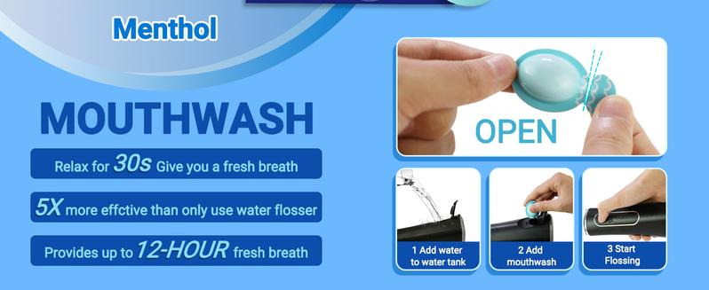 MySmile Concentrated Mouthwash for Water Flosser, Travel Mouth Wash Portable Packets, Care Oral Rinse, Alcohol & Fluoride Free(30 Uses, 0.06 fl oz) Mint Storage