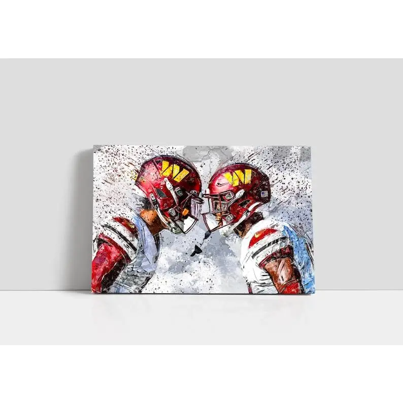 Jayden Daniels Terry McLaurin Poster Washington Commanders Wall Art Football Canvas NFL Player Framed Canvas Print S227 Gift