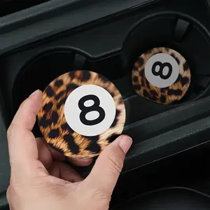 2/4pcs Leopard Print No. 8 Billiard Pattern Car Coasters-Universal Fit with Anti-Spill Liner -Elegantly Packaged, Suitable as a Christmas or Birthday Gift for Both Men and Women
