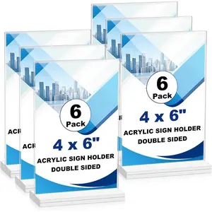 6 Pack  Sign Holders, 4x6 inch Vertical T Shape Display Stand, Double-Sided Sign Holder, Clear Manu Holder, Desktop Display Stand for  Office Restaurant Party