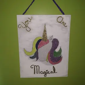 Glitter Unicorn Canvas, Words can be changed.
