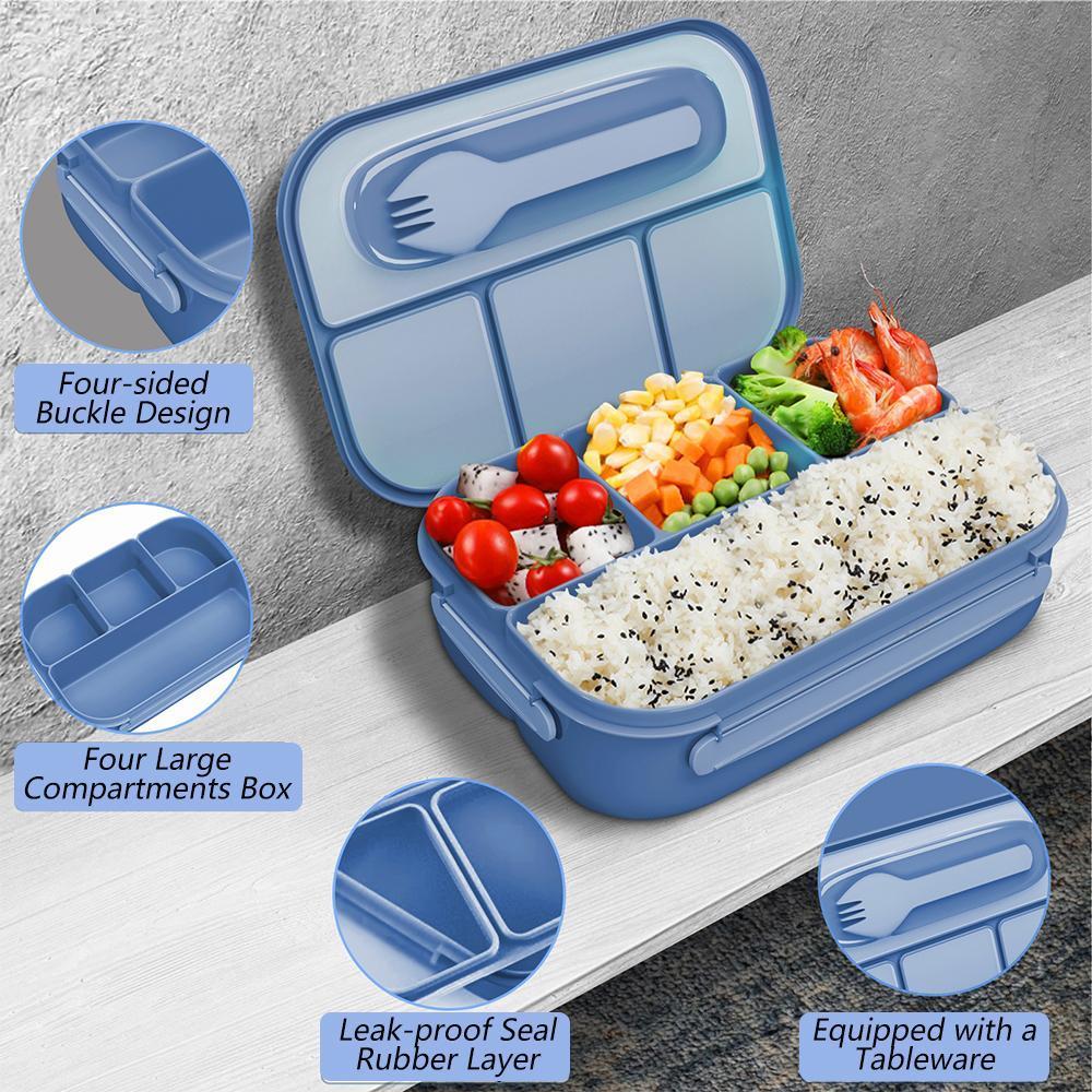 Bento Lunch Box, Boys and Girls Bento Lunch Box with 4 Compartments and Spoon 1000 ML Leakproof Food Storage Box for School, Work and Travel, BPA Free, Three Colors Gift, Christmas gift