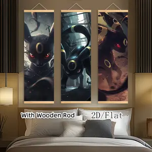 [2D-Flat]3pcs Exquisite Artistic Posters Canvas Wall Art Japanese Anime Wooden Scroll Hanging Painting, With Wooden Ord Art Decor HD Poster, Pattern for Living Room, Best Gift for Friends, Indoor-Outdoor Decor, Ink HD Fade-Resistant Art